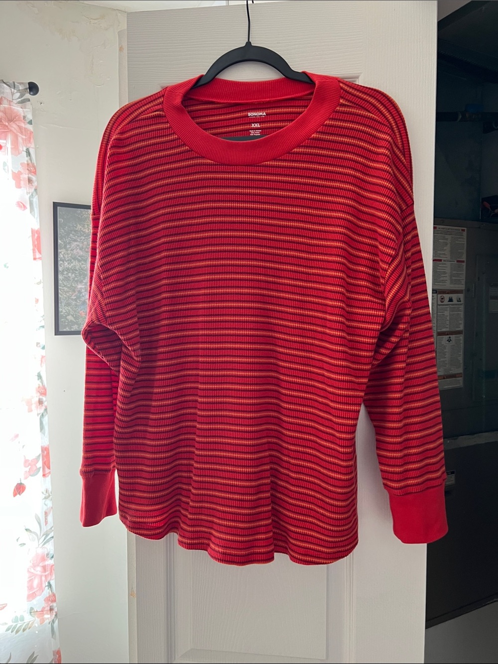 Sonoma Red and Black Striped Crewneck Sweater